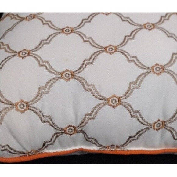 Decorative Throw Pillow Square Geometric White Gold Orange Trimmed Decor - Picture 2 of 7